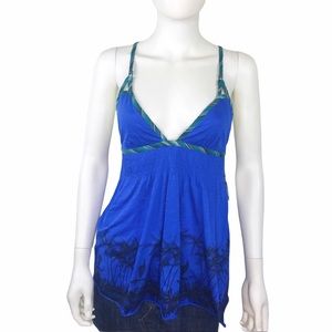 Free People NWOT Blue & Black Palm Tree Print Tank